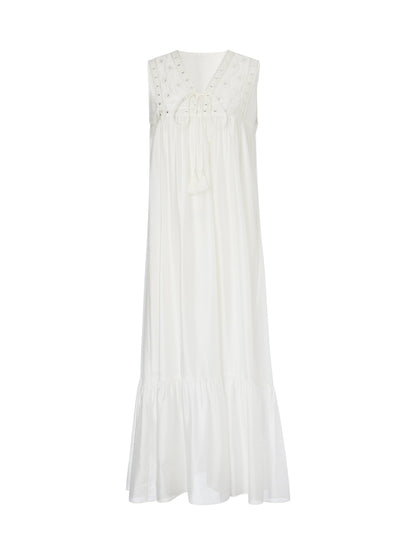 Tencel Blend Embroidered Women Sleeveless Maxi Dress