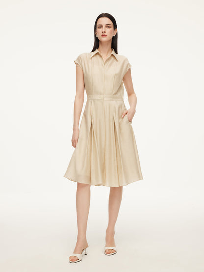 Tencel Acetate Linen Blend Cap Sleeve Women Midi Shirt Dress