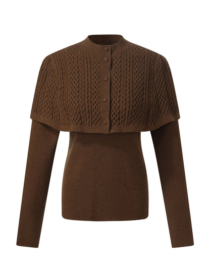 Lyocell Blend Knit Top And Cape Two-Piece Set