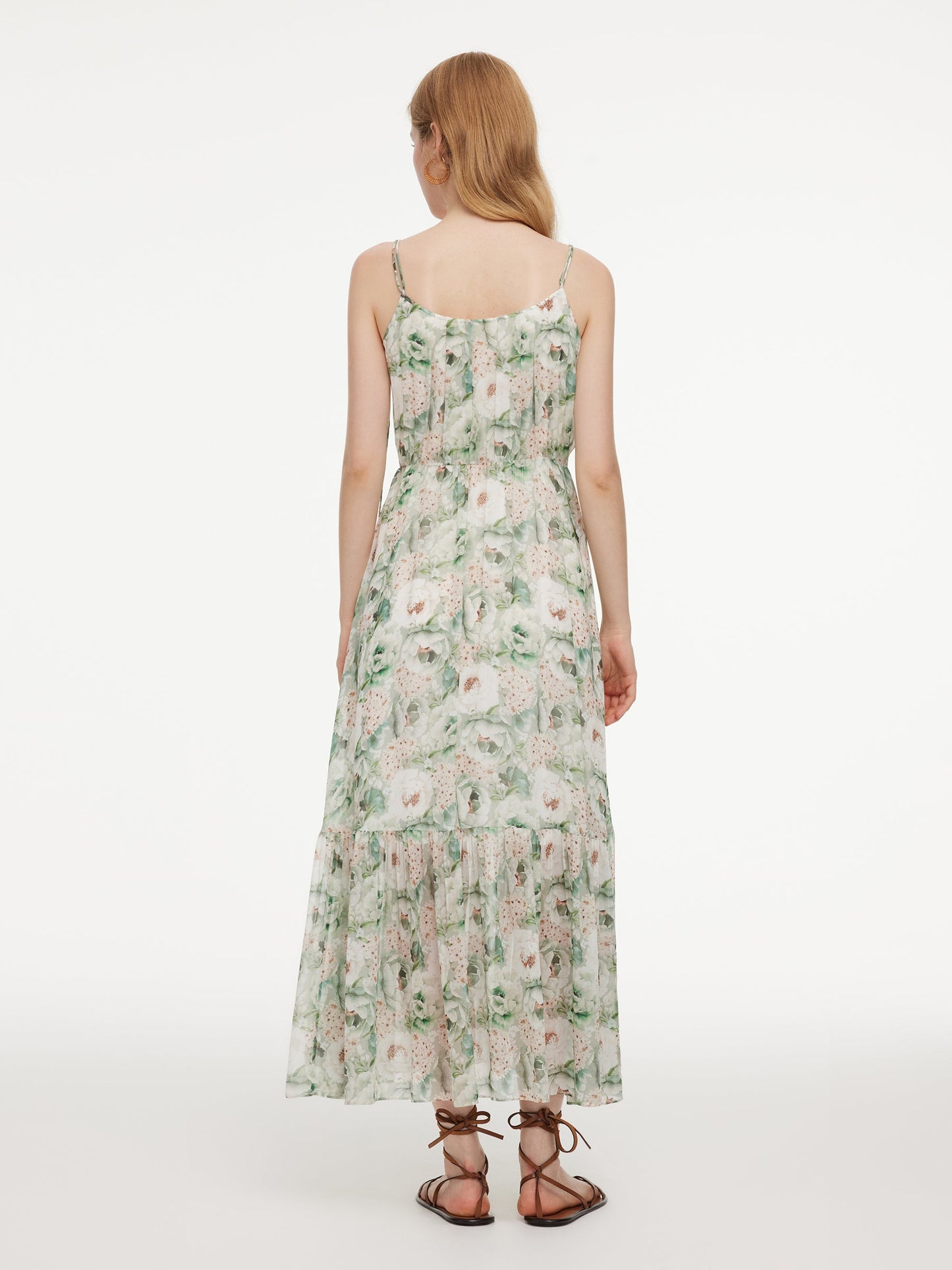 10MM Mulberry Silk Floral Print Women Strap Maxi Dress
