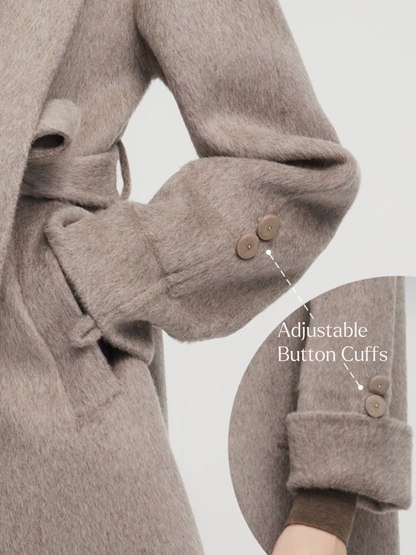 Alpaca Wool Blend Double-Faced Women Wrap Coat With Scarf