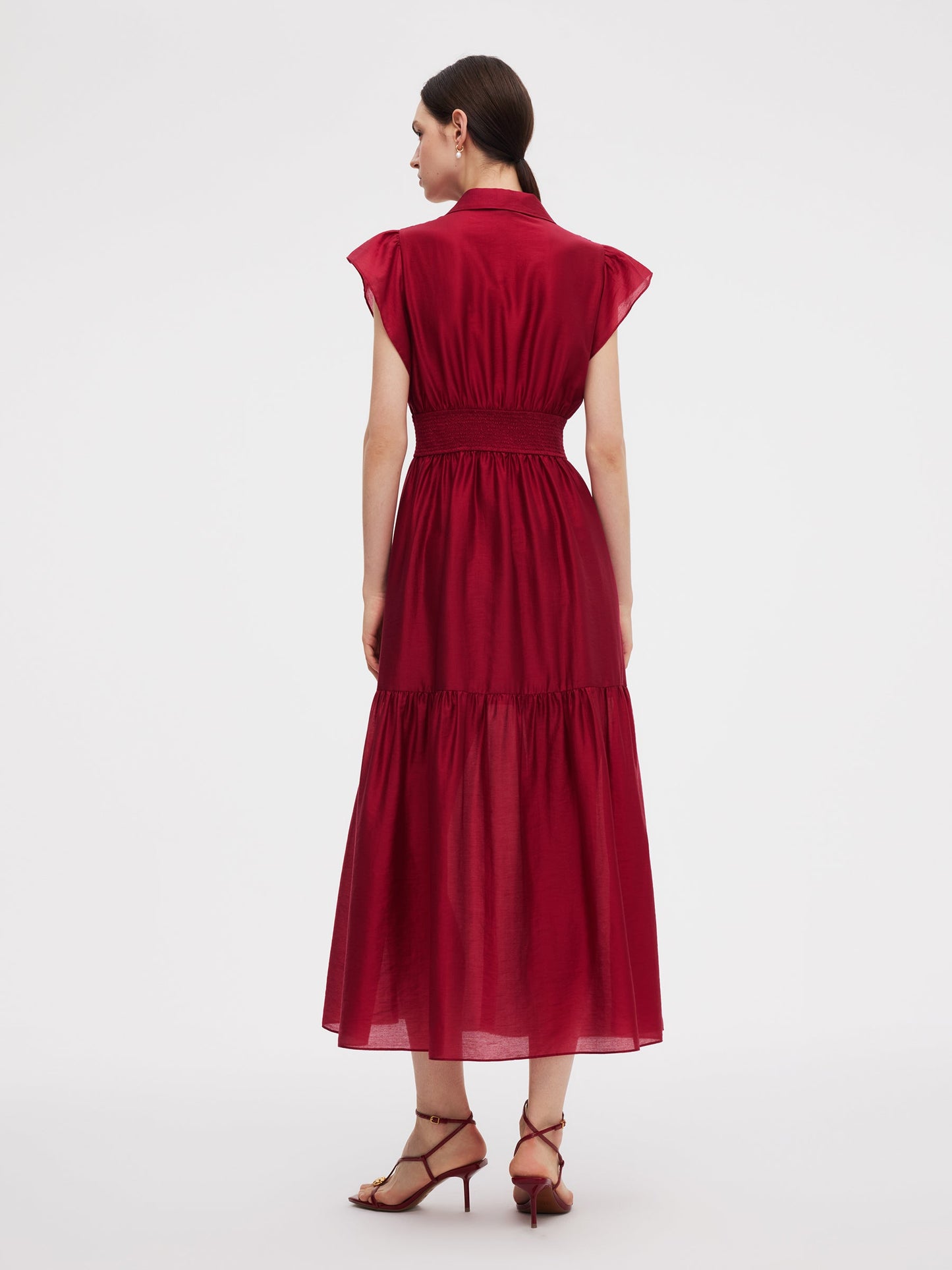 Tencel Blend Women Ruffle Cap Sleeve Maxi Dress With Sash