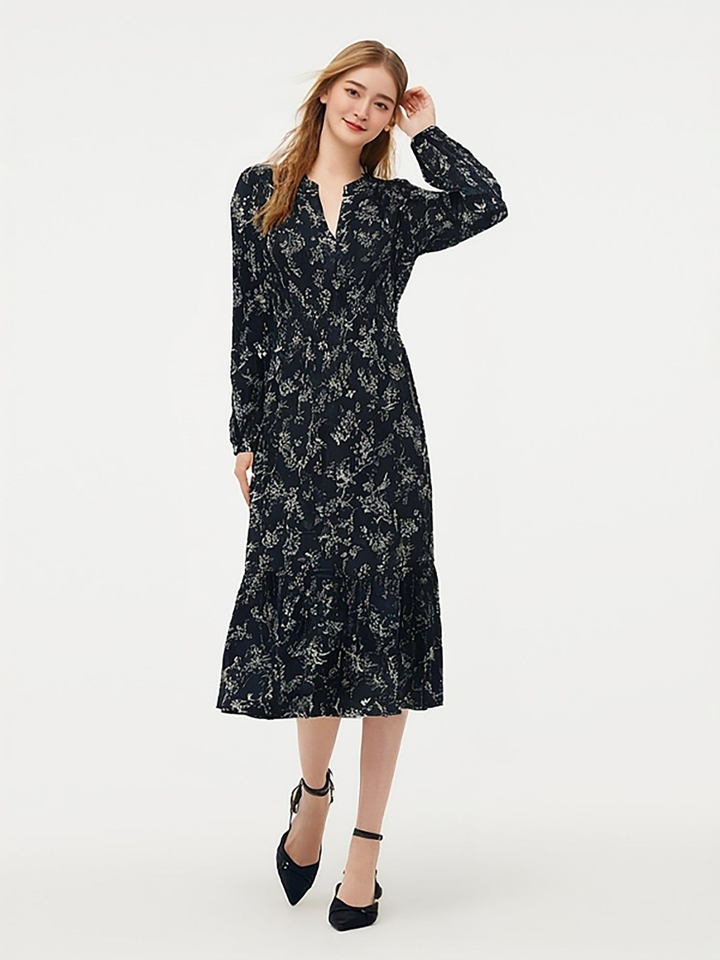 Floral Print Gathered Waist Women Maxi Dress