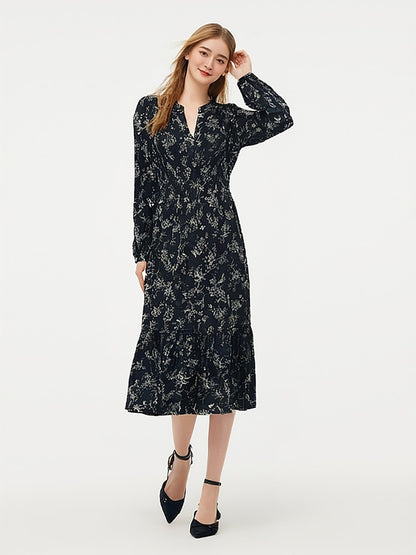 Floral Print Gathered Waist Women Maxi Dress