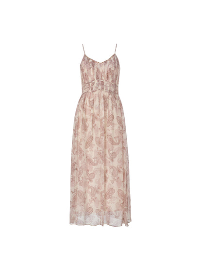 10MM Mulberry Silk Paisley Print Women Strap Maxi Dress