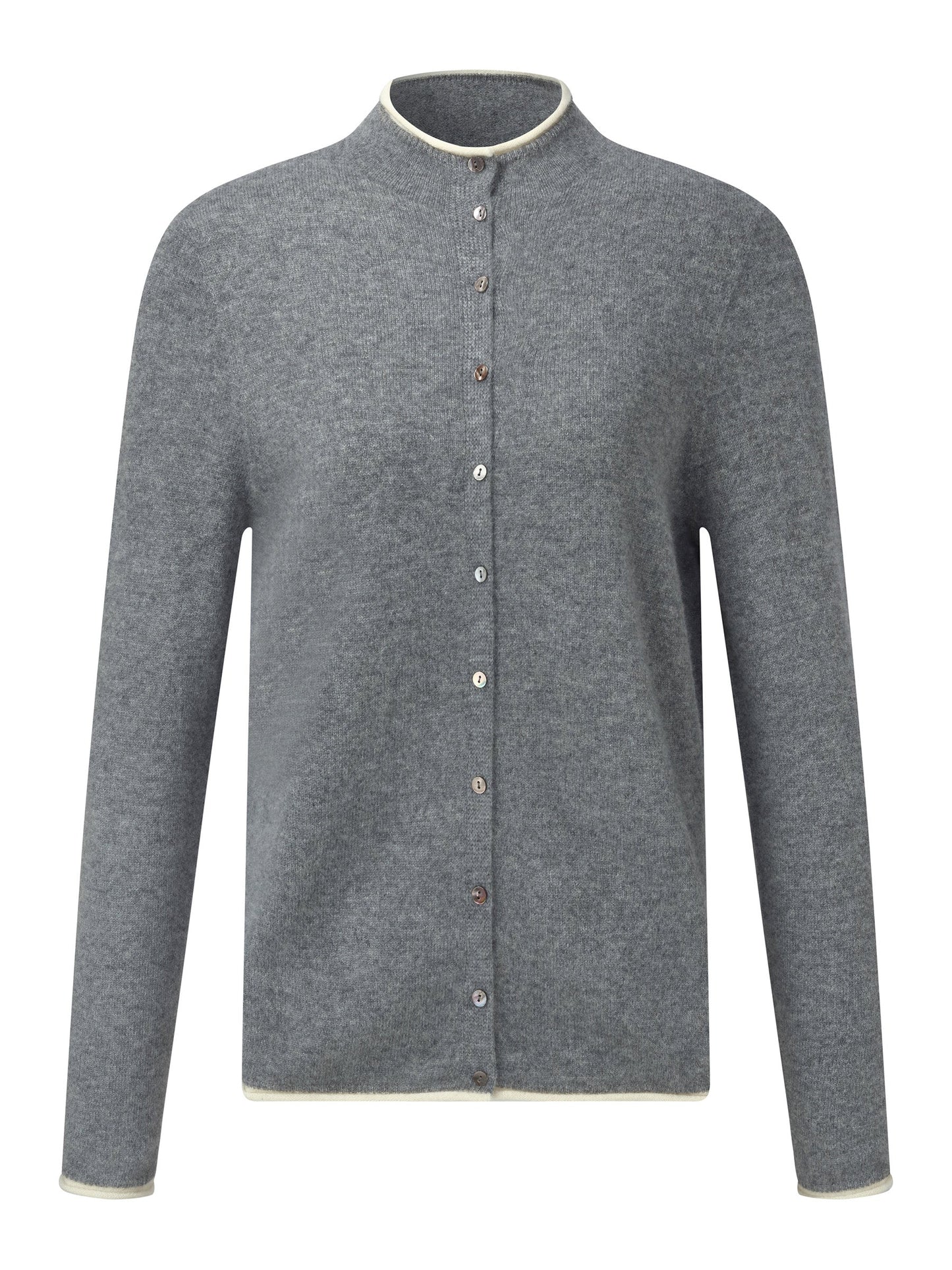 100% Cashmere Seamless Contrast Trim Women Cardigan