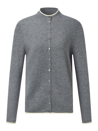 100% Cashmere Seamless Contrast Trim Women Cardigan