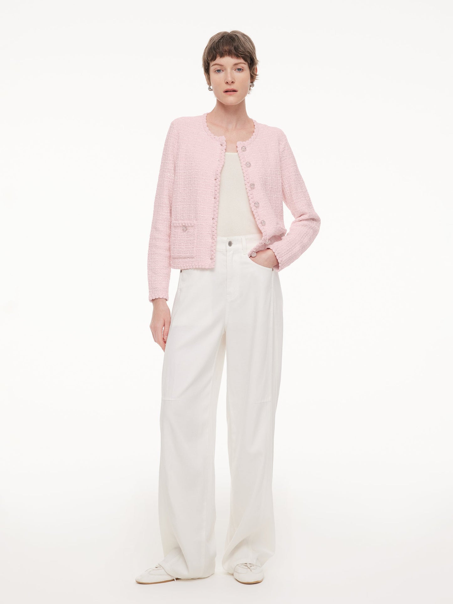 Round Neck Single-Breasted Women Textured Cardigan