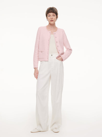 Round Neck Single-Breasted Women Textured Cardigan