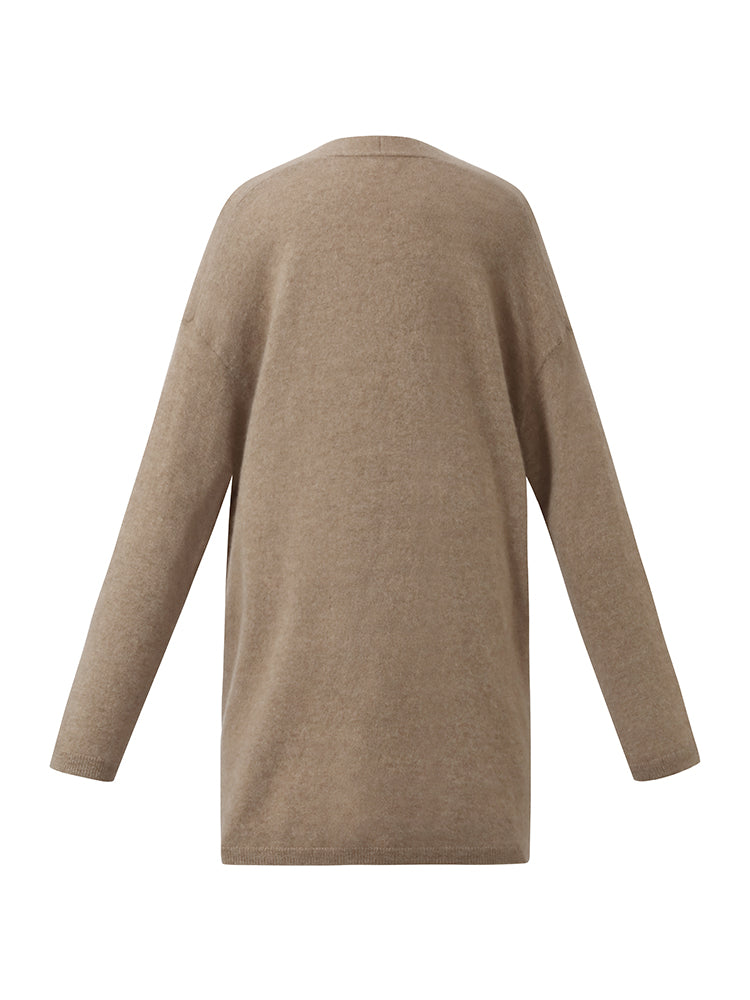 Light Camel Brushed Cashmere Short Women Cardigan