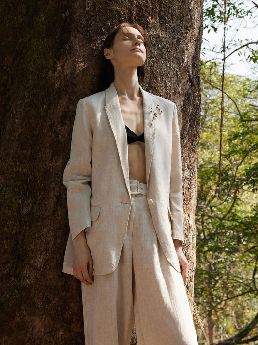 100% Linen Back Slit Women One Button Blazer