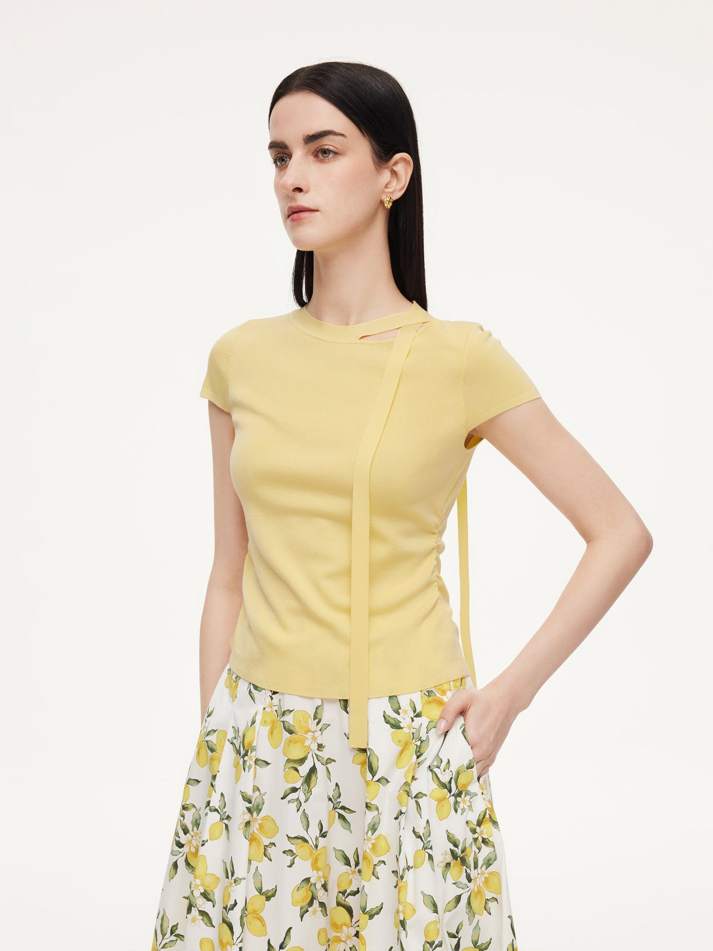 Triacetate Lyocell Blend Women Ribbon Knit Top