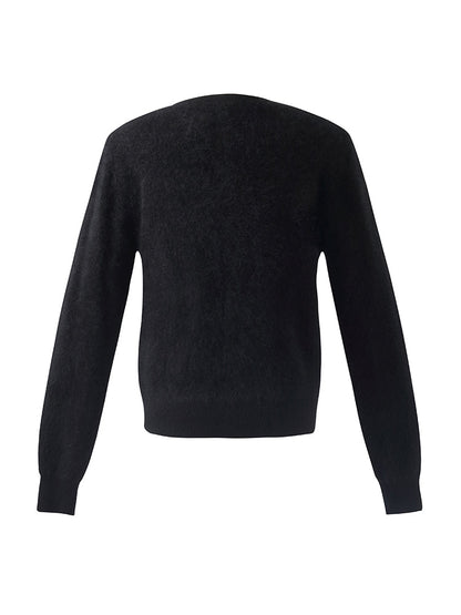 Black Brushed Cashmere Women Cardigan