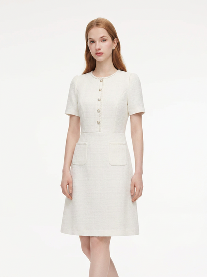 Tweed Round Neck Women Mini Dress