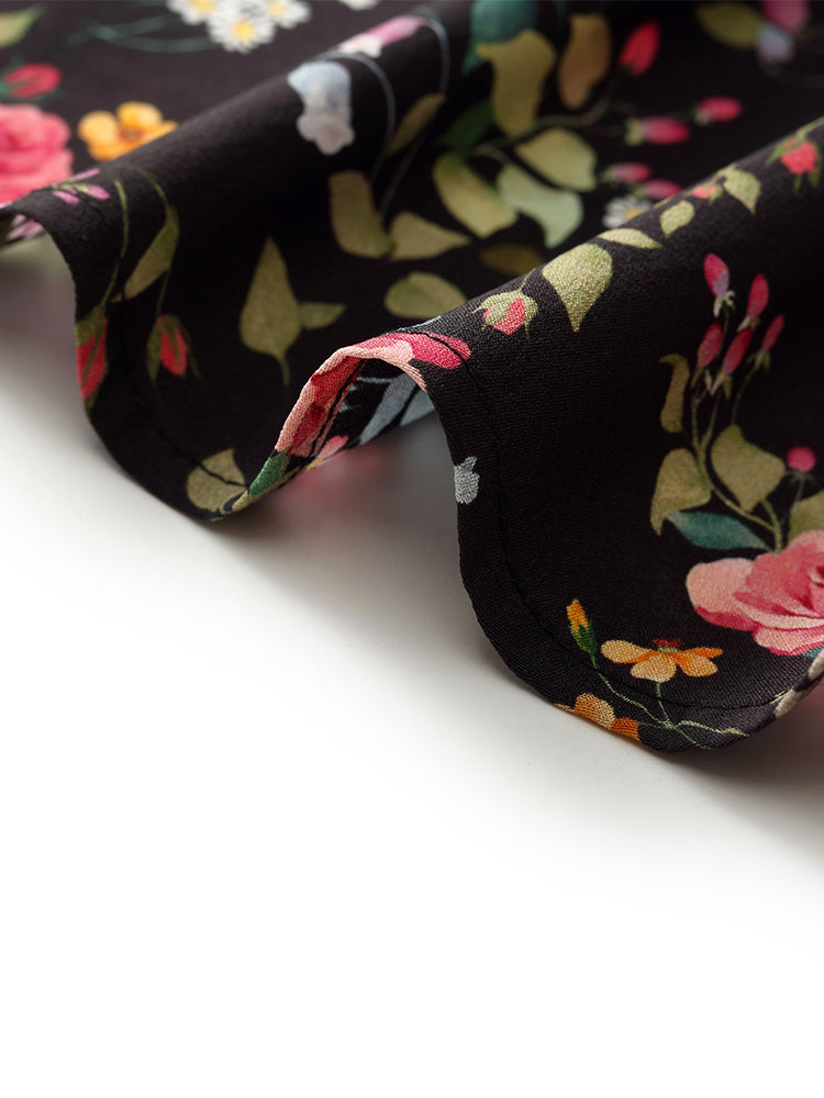 Mulberry Silk Rose Print Women Maxi Dress