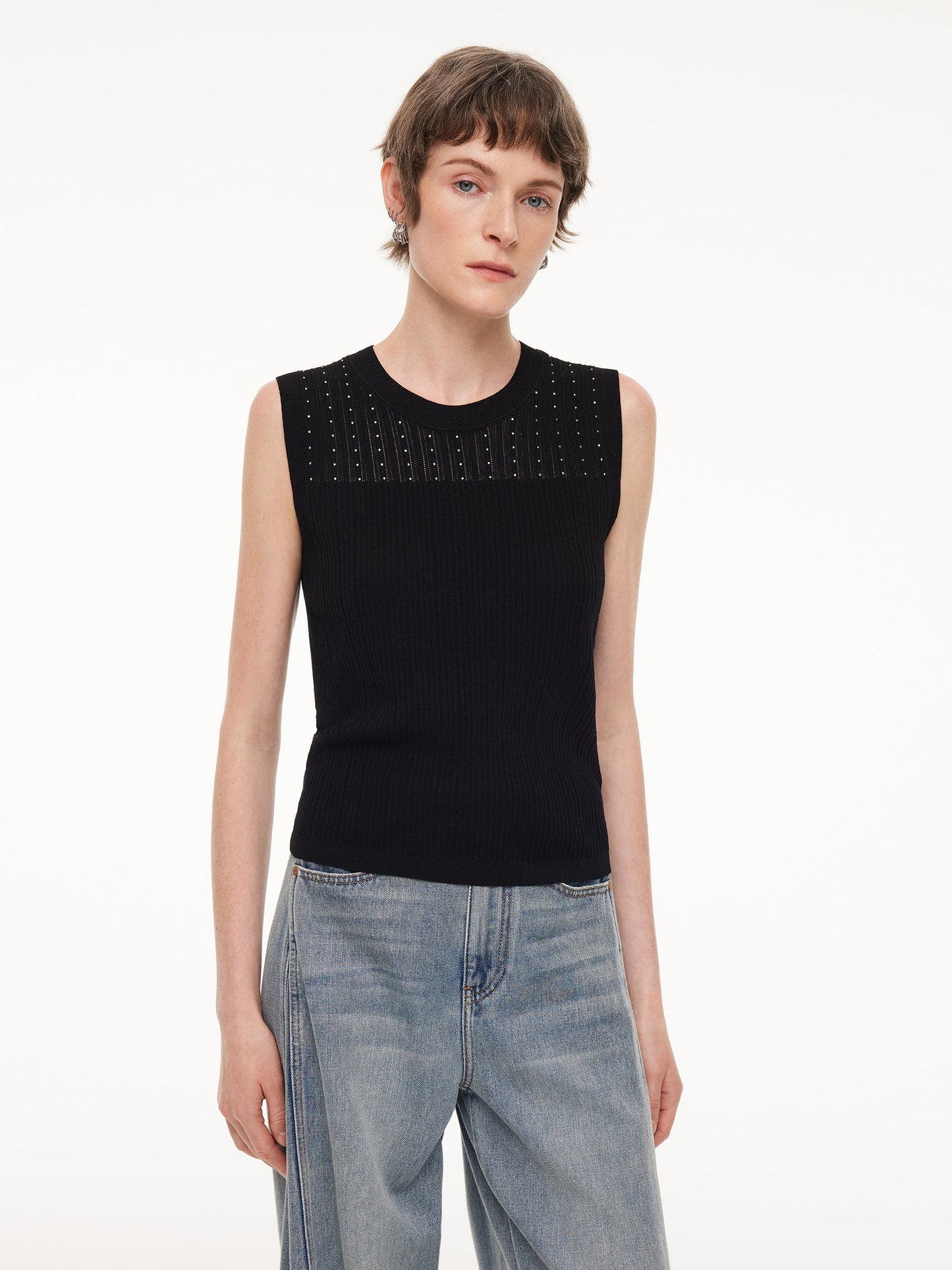 Lyocell Blend Rhinestone Women Knit Tank Top