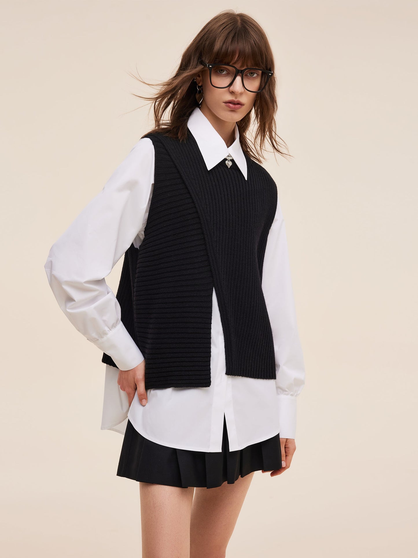 Knit Tank Top And Long Sleeve Shirt Two-Piece Set