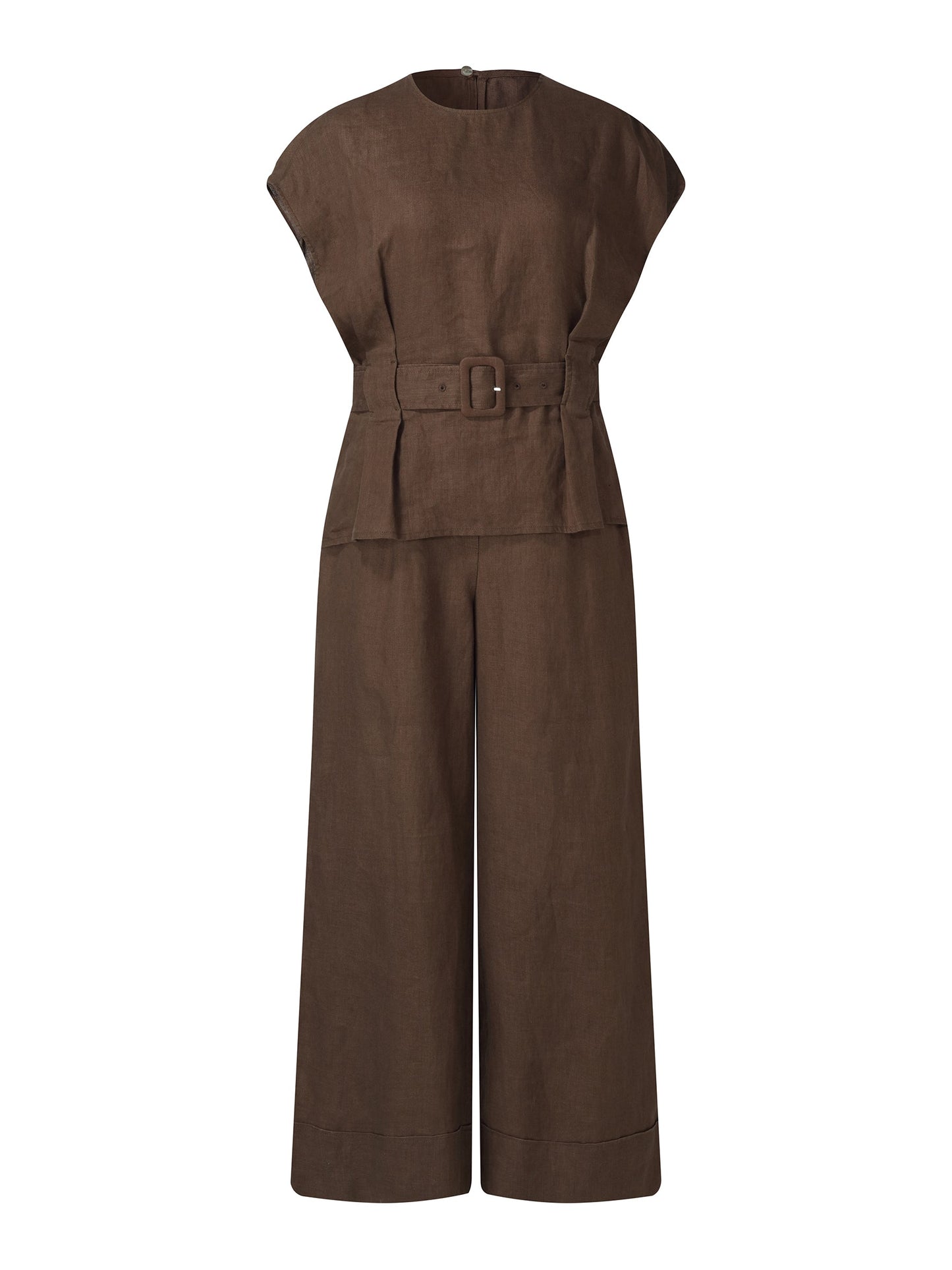 100% Linen Blouse And Pants Two-Piece Set