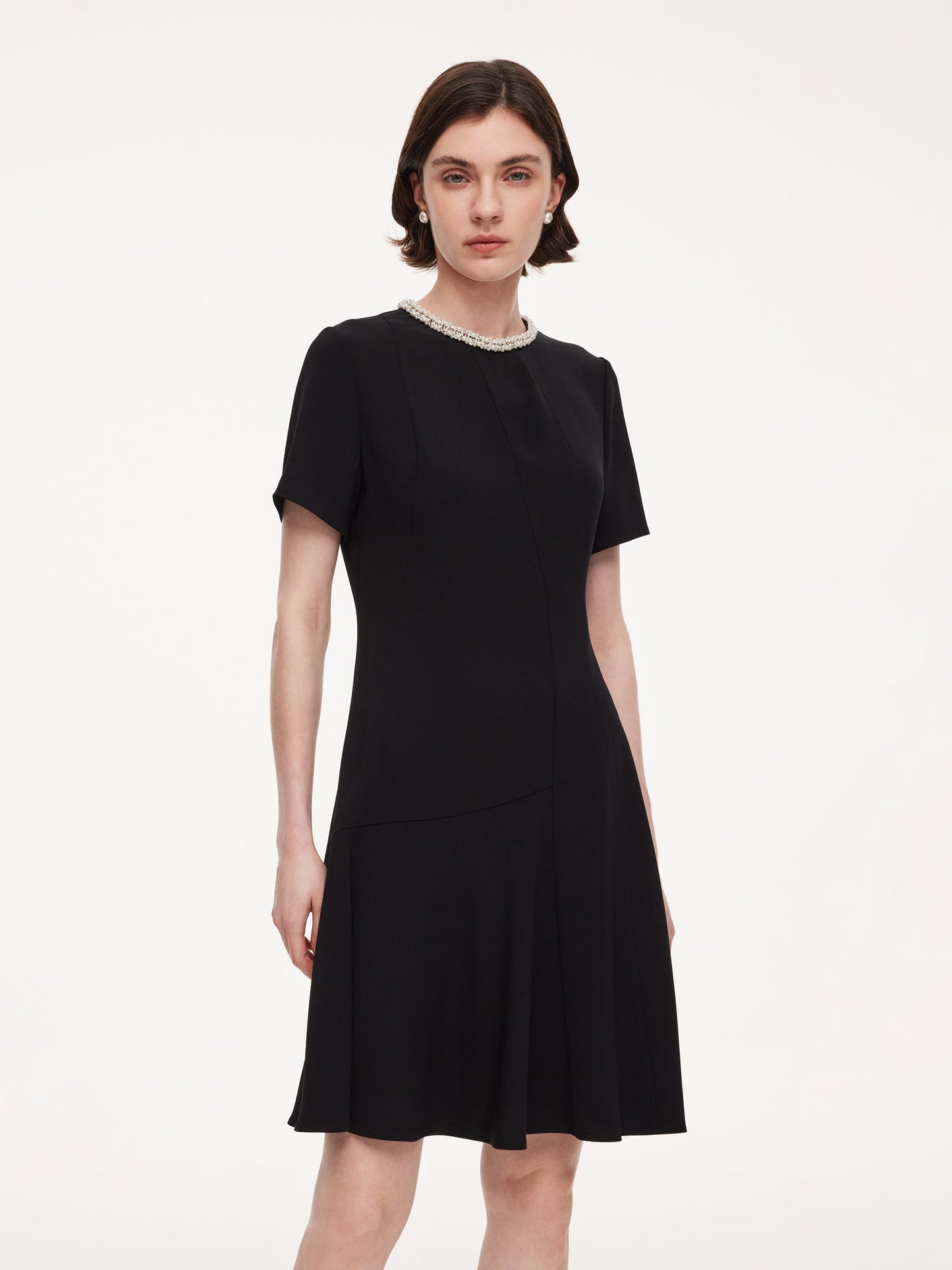 Triacetate Blend Beaded Neck Women Mini Dress