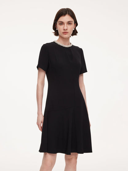 Triacetate Blend Beaded Neck Women Mini Dress
