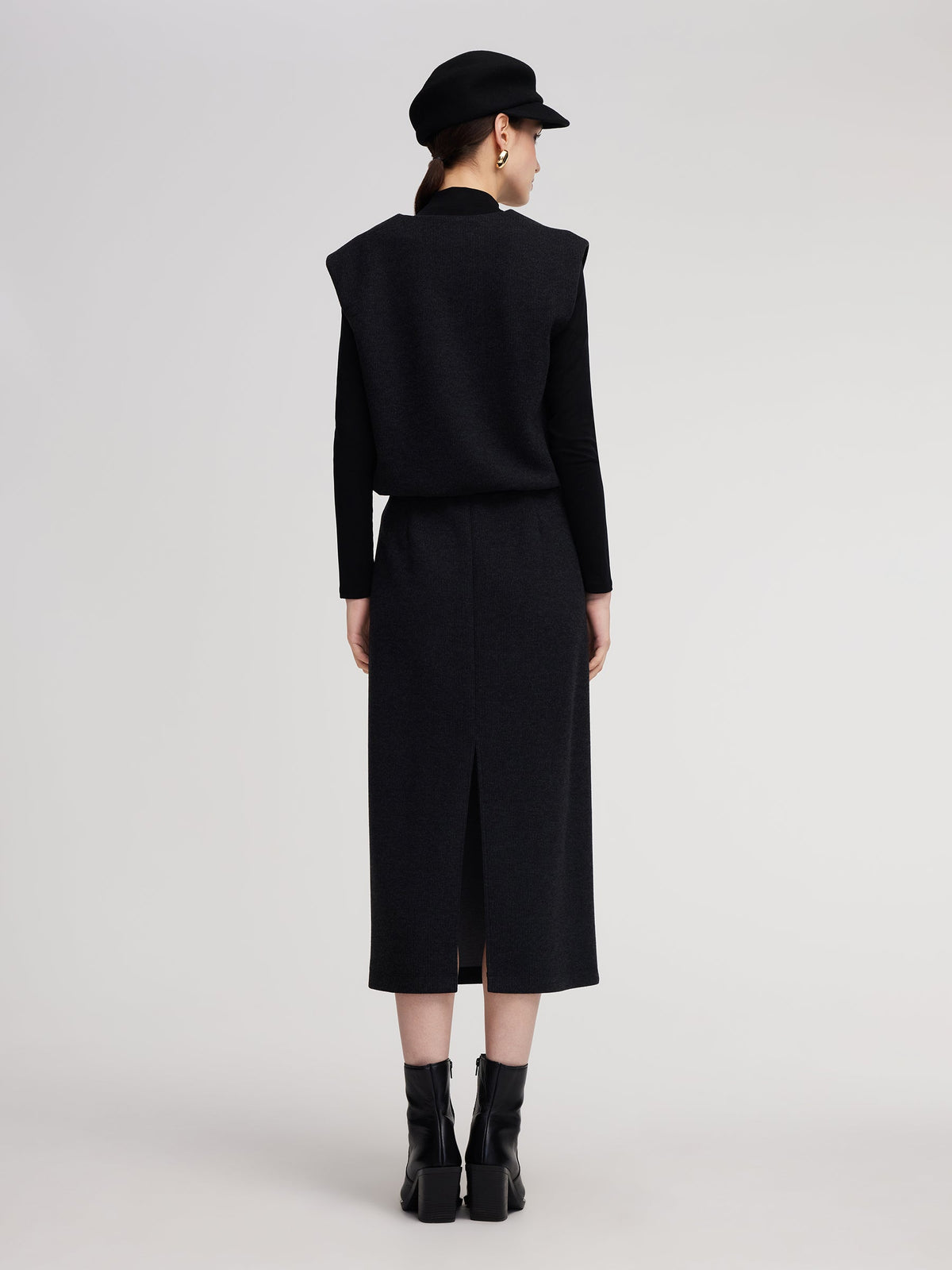 Knit Vest & Mock Neck Top & Skirt Three-Piece Set