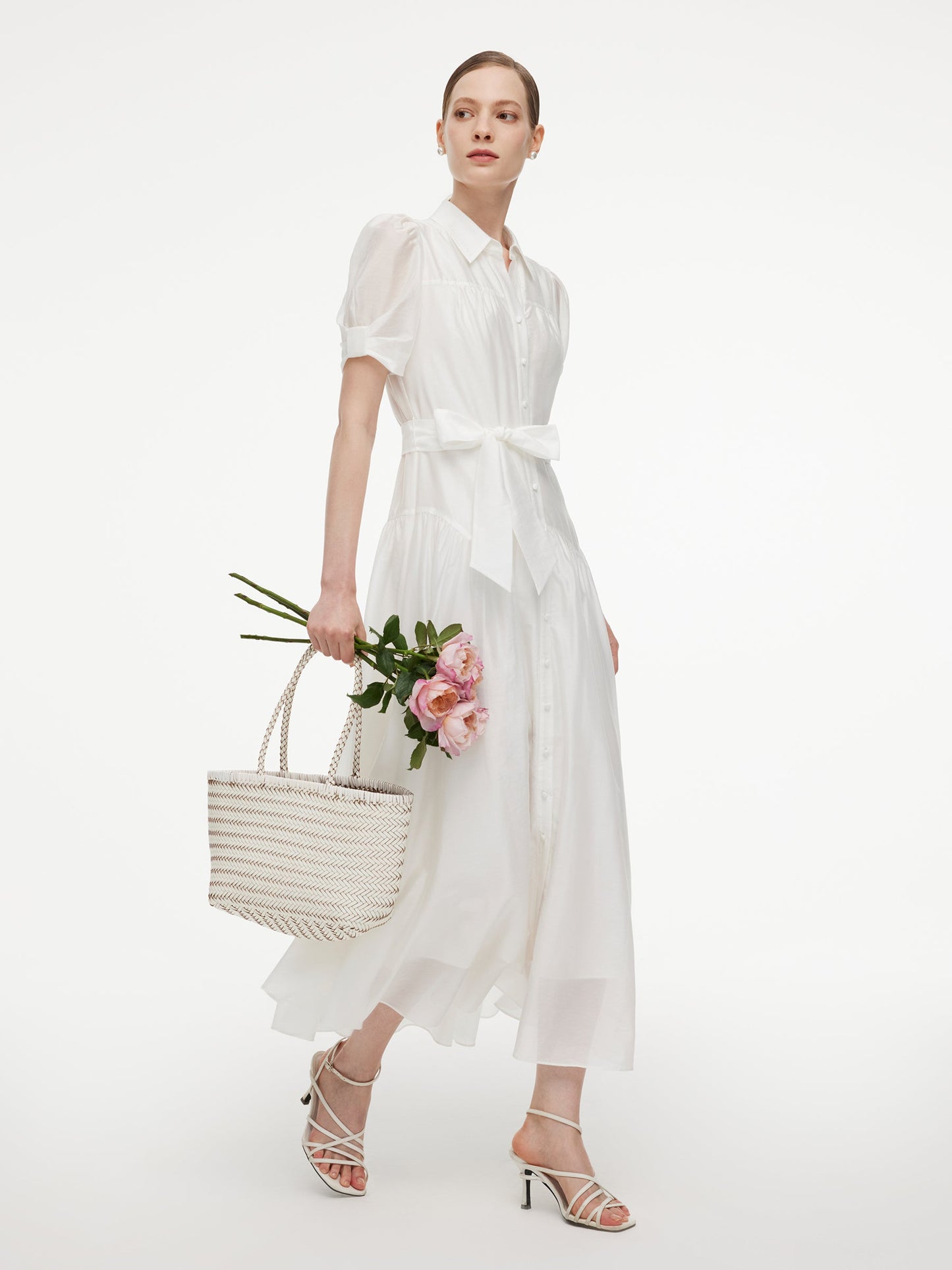 Lyocell Blend Women Belted Maxi Shirt Dress