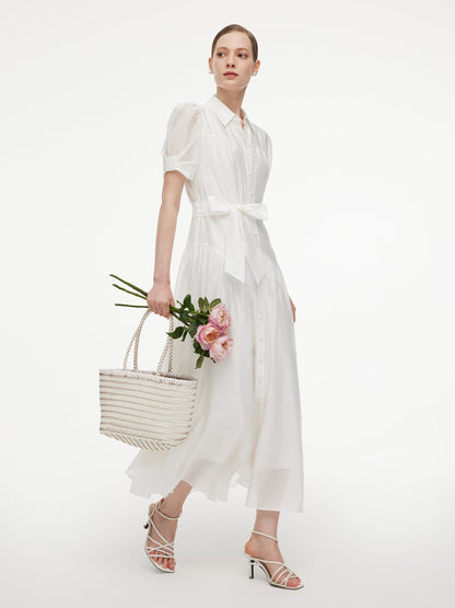 Lyocell Blend Women Belted Maxi Shirt Dress
