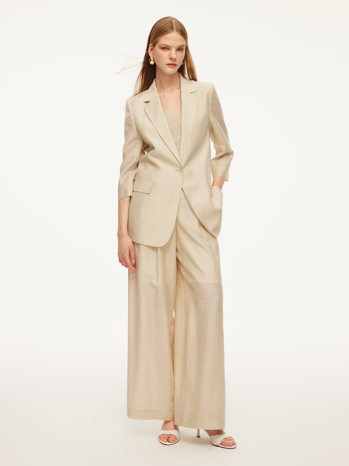 Tencel Acetate Linen Blend Women Straight Leg Pants