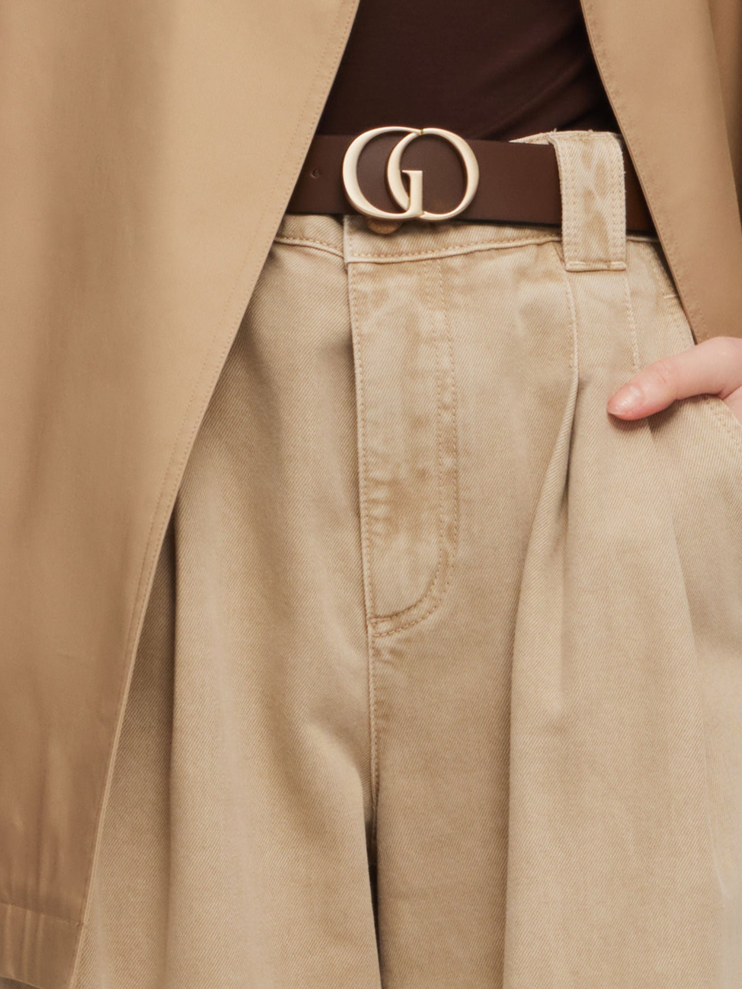 Cotton Denim Straight Wide Leg Women Folded Jeans With Belt