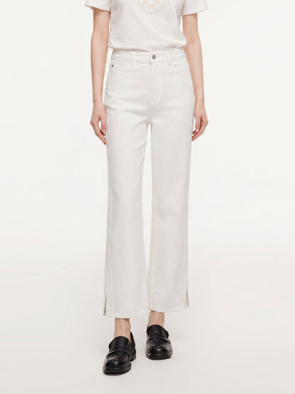 Lyocell Blend Women Ankle-Length Side Slit Jeans