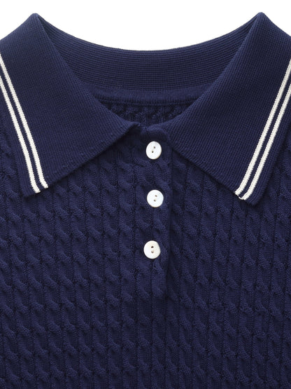 Lyocell Blend Polo Knit Top And Pleated Skirt Two-Piece Set