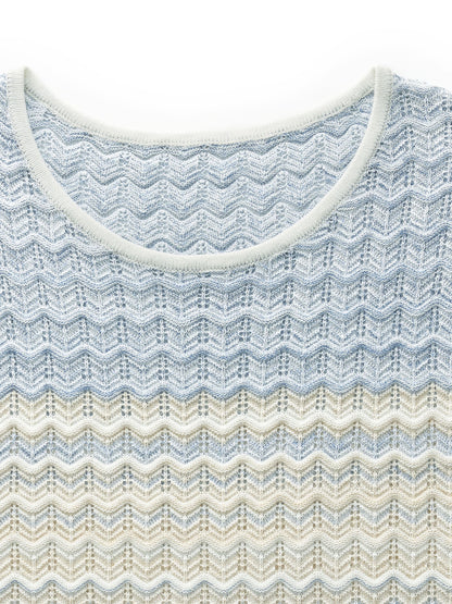 Blue And White Gradient Women Knit Midi Dress