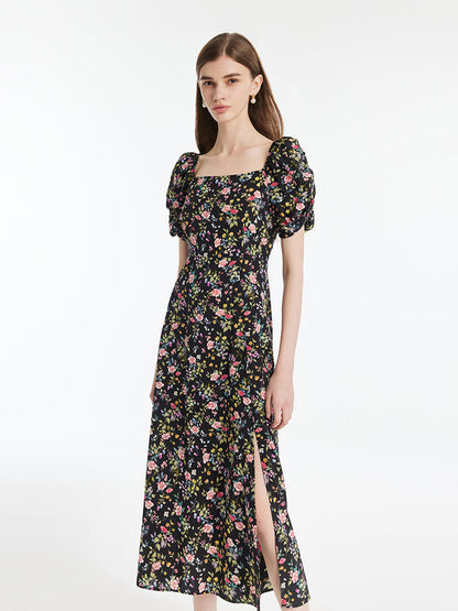 Mulberry Silk Rose Print Women Maxi Dress