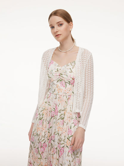 Lyocell Blend Crochet Women Open-Knit Cardigan