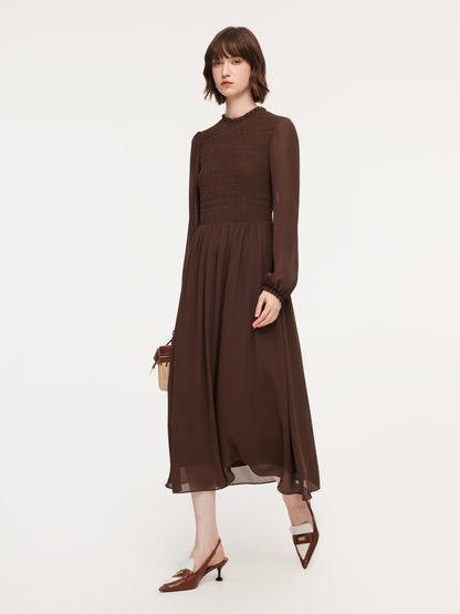 Ruffle Round Neck Women Smocked Maxi Dress