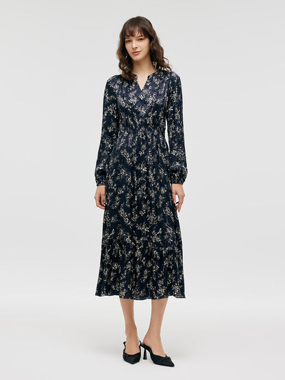 Eco-Friendly Fur Vest And Floral Print Dress Two-Piece Set