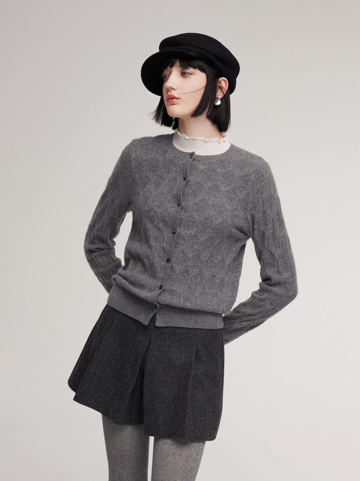 100% Cashmere Jacquard Women Cardigan