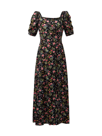 Mulberry Silk Rose Print Women Maxi Dress
