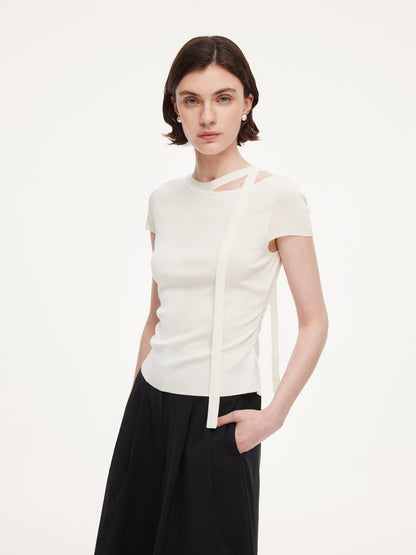Triacetate Lyocell Blend Women Ribbon Knit Top