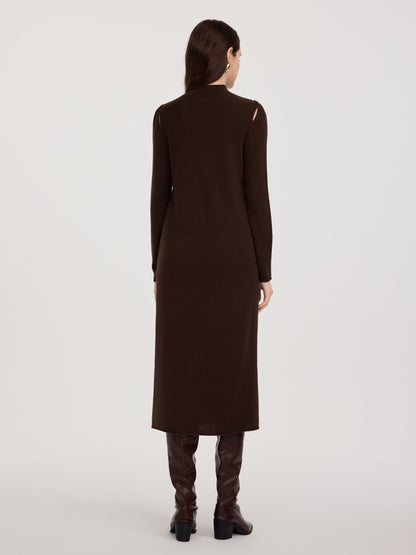 100% Wool Mock Neck Women Knit Maxi Dress