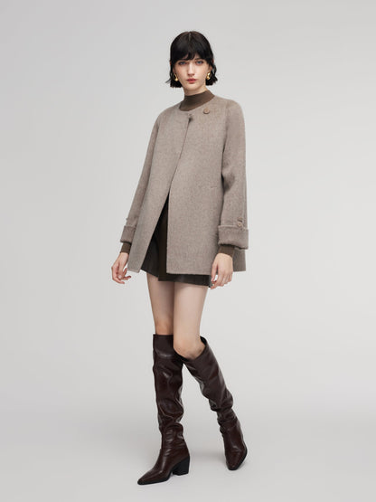 Alpaca Wool Blend Double-Faced Women Wrap Coat With Scarf