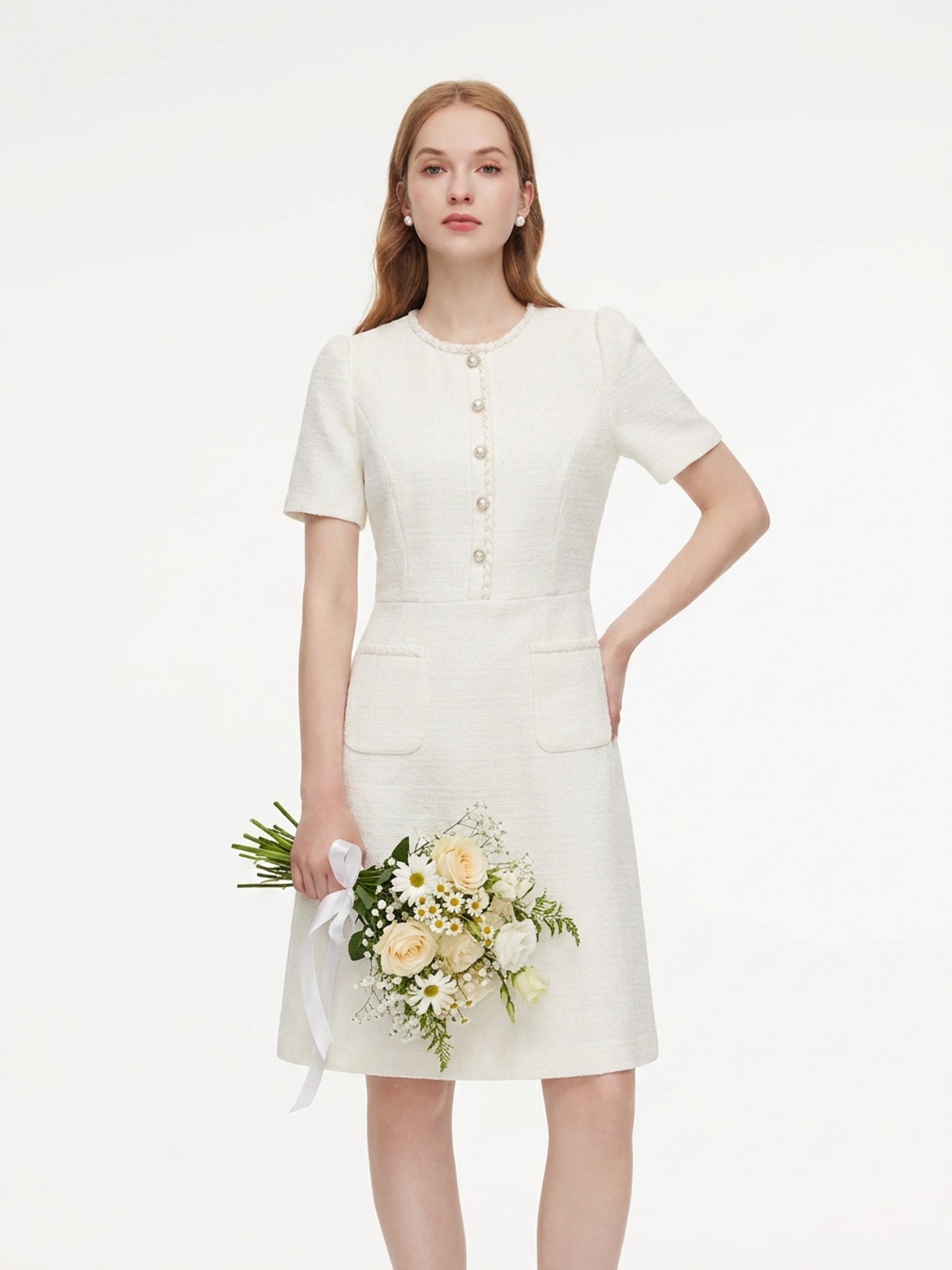 Tweed Round Neck Women Mini Dress