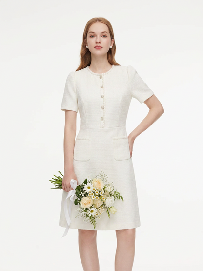 Tweed Round Neck Women Mini Dress