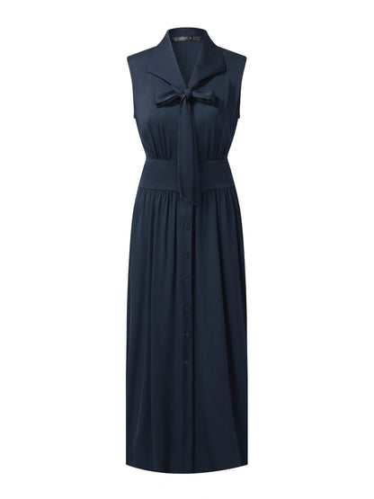 22MM Mulberry Silk Gathered Waist Women Sleeveless Maxi Dress