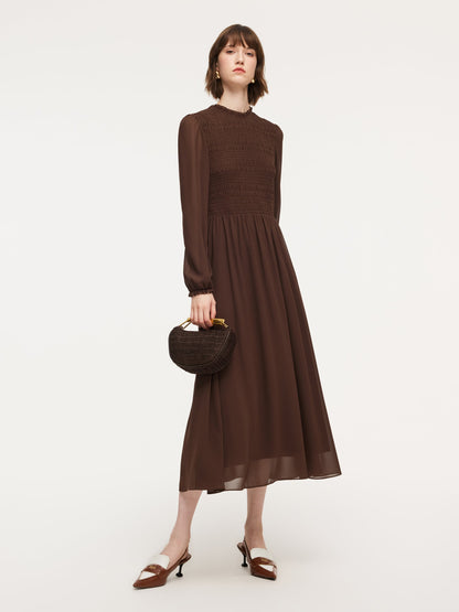 Ruffle Round Neck Women Smocked Maxi Dress