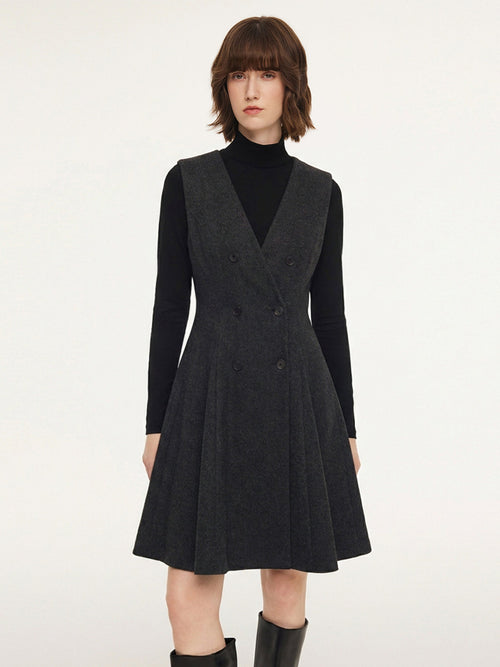 Vest Dress And Mock Neck Knit Top Two-Piece Set