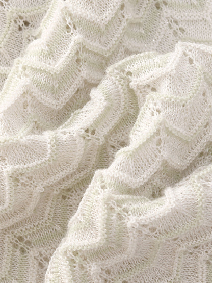 Acetate Cotton Blend Gradient Jacquard Women Openwork Cardigan
