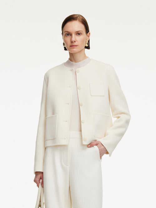 Cashmere Wool Blend Double-Faced Women Crop Jacket