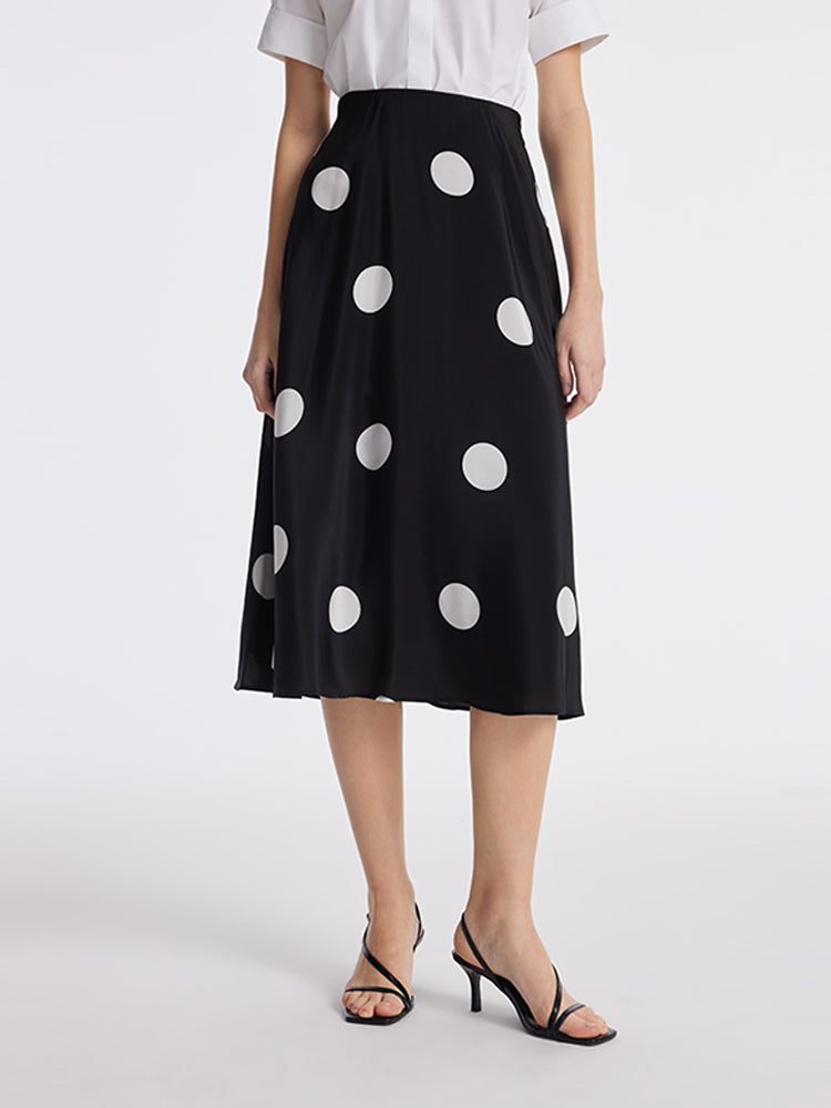 16 Momme Mulberry Silk Polka Dots Print A-Line Women Half Skirt