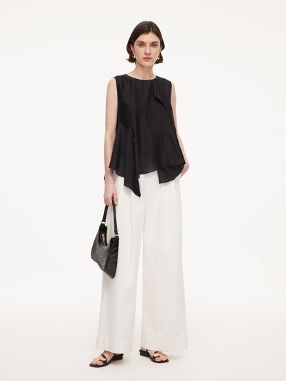 Lyocell Blend Black Ruffle-Detailing Women Tank Top